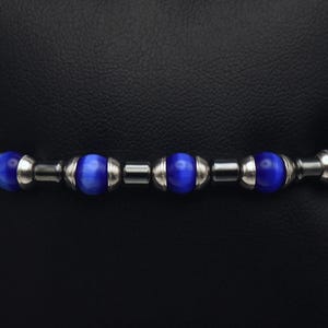 Vintage Sterling Silver, Hematite, Cat's Eye Glass Beaded Bracelet - 7.5"