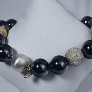 Heavy Italian Sterling Silver and Hematite Beaded Bracelet image 1