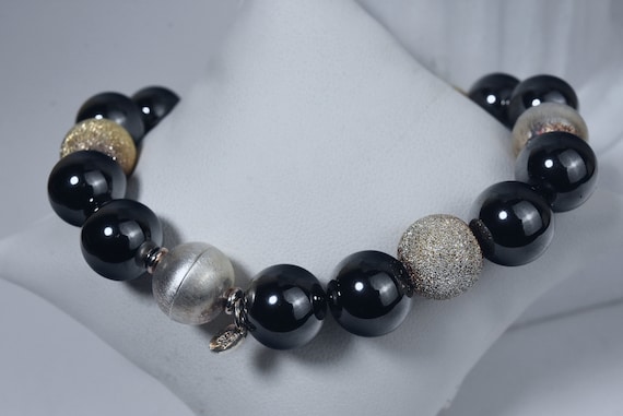 Heavy Italian Sterling Silver and Hematite Beaded… - image 1