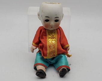 Vintage Japanese Porcelain Squeaker Doll - Missing Hair