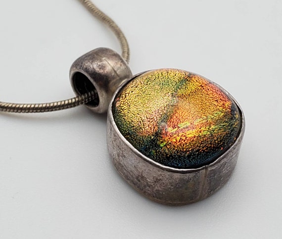 Vintage Handmade Dichroic Glass Sterling Silver P… - image 4