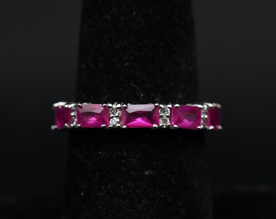 Vintage Synthetic Ruby and Cubic Zirconia Sterlin… - image 2