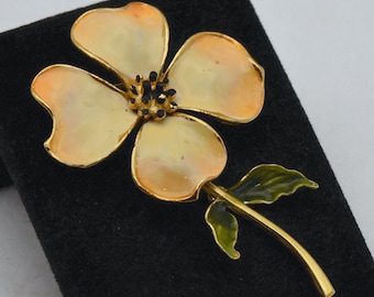Broche Grande Fleur Métal Pétale Orange Jaune - Vintage - L=6,3cm - Neuf Avec Défaut (manque Une Pétale)