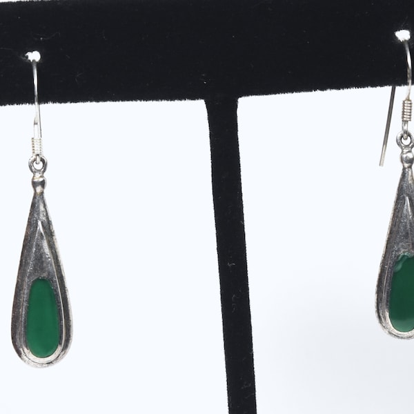 Melvin Thompson - Vintage Sterling Silver Green Enamel Earrings