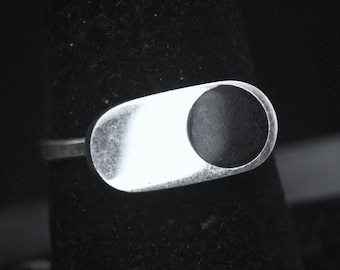 Vintage Handmade Sterling Silver Black Enamel Ring - Size 6.75