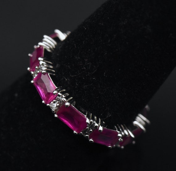 Vintage Synthetic Ruby and Cubic Zirconia Sterlin… - image 5