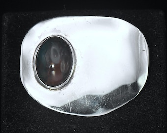 Vintage Bloodstone Sterling Silver Brooch