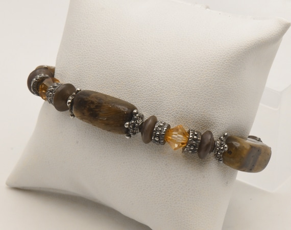 Rectangular Tiger's Eye Bead Elastic Bracelet - image 5
