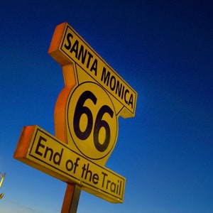 Santa Monica, Route 66 Sign, Print, Photography, Wall Art, Decor, Neon Sign, California Art, Sign, Santa Monica Pier Art, Vintage Sign Print