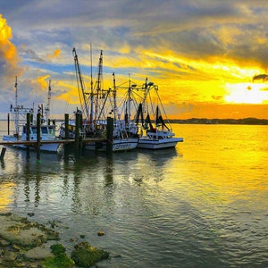 Shrimp Boats at Sunset, Jacksonville, Boat, Photography Prints, Beach Decor,  Sunset, Ocean, Fine Art Print, Nautical Decor, Print, Wall Art