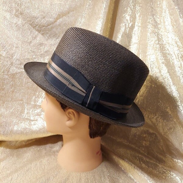 Mens Vintage Cavanagh Fedora Straw Hat Ribbon Hat Cincinatti New York 7 1/8