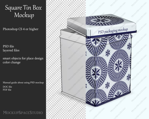 Download Square Tin Box Mockup Square Box Metallic Package Etsy