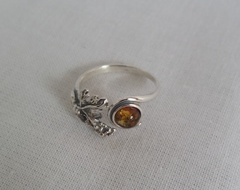 Silver ring with amber