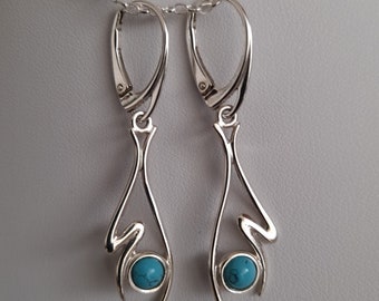 Silver earrings with turquoise, a unique, modern, unique product.
