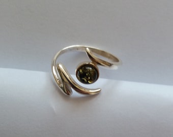 Silver Ring With Amber