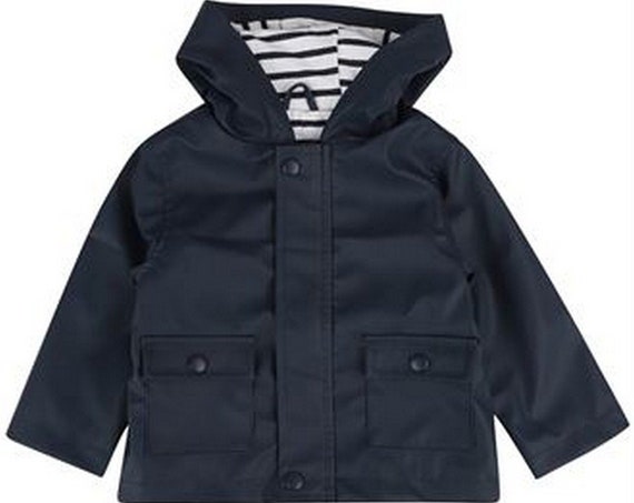 Baby rain jacket, Frisian mink dark blue - lined, blue white striped, blue baby rain jacket, rain jacket for children, low tide and tide®