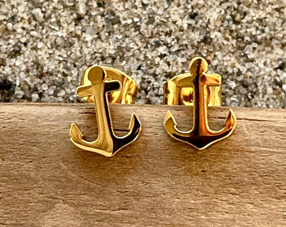 Earrings Anchor ebb and flow - Maritime stainless steel studs Anchor gold colored from ebb and flow®