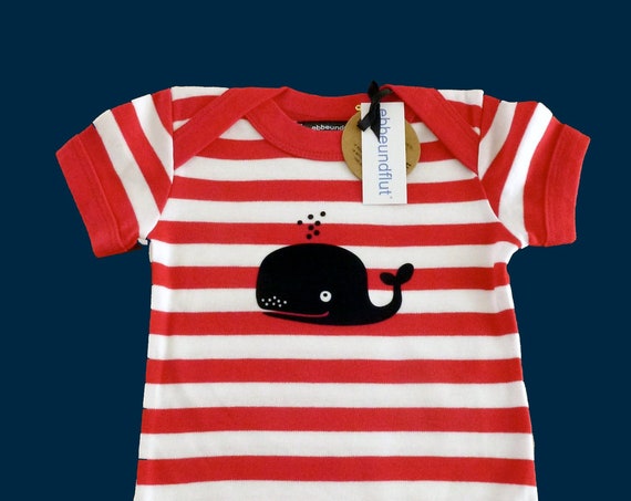 Maritime Baby-Body Whale - Fair Trade & Organic - red white striped, Babybody Whale, Baby Gift for Birth, Whale, Ebb and Flow®