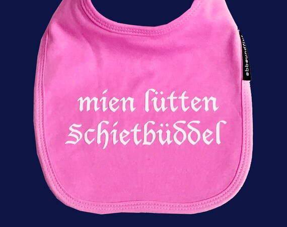Bib "mien lütten Schietbüddel" pink or blue - FAIR TRADE - Sabberlatz, bib, Schietbüdel, Hamburg gifts, gift for birth