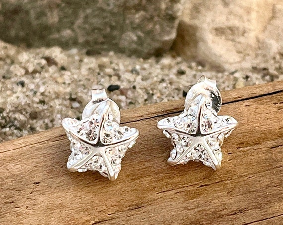 Starfish Stud Earrings ebb and flow - 925 silver cristal rhinestone earrings maritime of low and high tide®