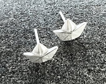 Ebb and flow stud earrings paper sailboat large silver plated, paper boat stud earrings ship maritime from ebbe und flut®