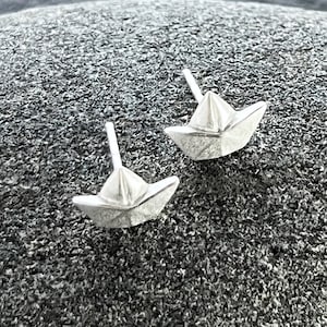 Ebb and flow stud earrings paper sailboat large silver plated, paper boat stud earrings ship maritime from ebbe und flut®