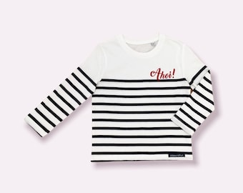 Ebbe und Flut Shirt Ahoi! weiß blau gestreift, maritimes Kinder Longsleeve Ahoi von ebbe und flut®