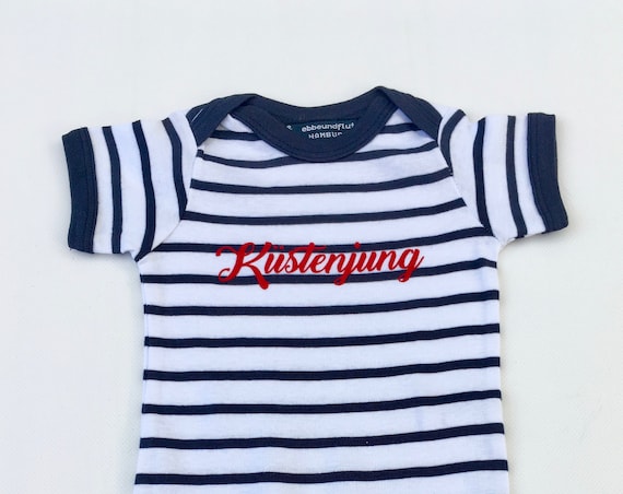 Baby Body Coastal Young-white-striped blue-maritime, coastal boy, baby strampler summer, coast, beach, lower-stamped, holiday, North Sea, Baltic Sea