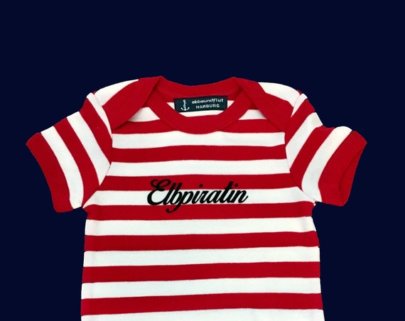Maritime Baby Body Elbpiratin Red/White - Fair Trade & Organic - Baby Gift for Birth, Baby Romper Striped, Baby Gift Hamburg