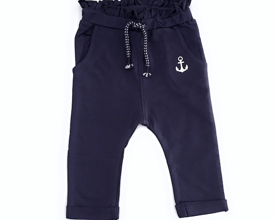 Baby Pants Dark Blue Anchor Size 74 - Fair Trade & Organic - Baby Gift for Birth, Maritime Baby Pants Anchor, Baby Gift for Birth