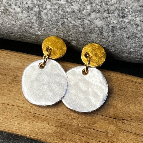 Ebbe und Flut Stud Earrings Skagerrak Silver Gold - Round matt silver plated, matt gold plated - Earrings from ebbe und flut®