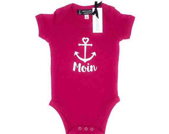 Raspberry-colored baby body moin with anchor - baby gift for birth, baby romper Moin, East Frisia, Baltic Sea, North Sea