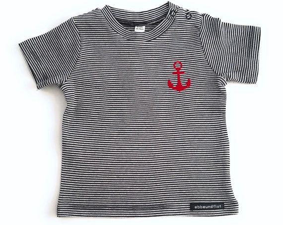 Maritime Baby Shirt Anchor - Blue/White Striped - Fair Trade & Organic - Baby Gift for Birth, Baby Shirt Anchor