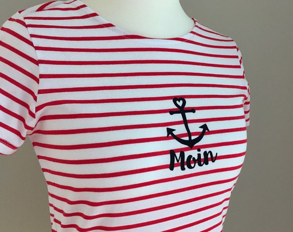 Light Ringel Summer Shirt Moin - red white striped - Maritime women's shirt Moin with anchor - Slim Fit, ebbe und flut®