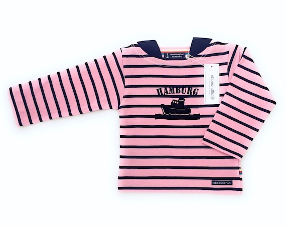Breton Shirt Hamburg - dark blue/pink striped shirt maritim girl, baby Hamburg gift for birth, tug Hamburg