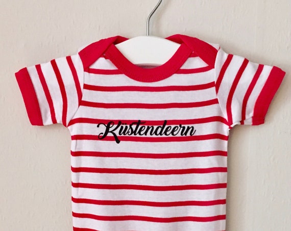 Baby Body Coastal Deers-white-tamed red-maritime, coastal girl, baby strampler summer, coast, beach, lower-stamped, holiday, North Sea, Baltic Sea
