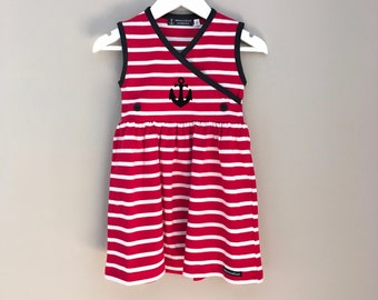 Ebbe und Flut Kleid  rot weiß gestreift - Anker Streifen, Breton Kleid Mädchen, maritimes Kinderkleid Anker