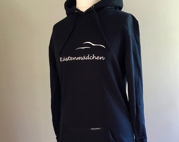 Ladies Longhoodie Coastal Girl - Dark Blue, Hooded Dress Seagulls, Hoodie Coast in sizes XS, S, M, L, XL