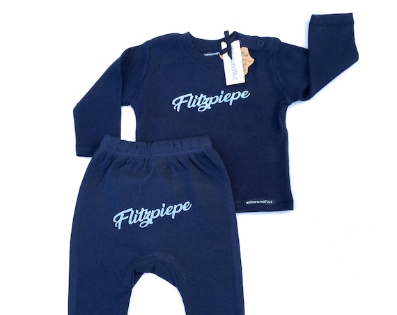 Flitzpiepe Baby Set dark blue - Baby gift for birth, Baby gift boy, Berlin, top and trousers, Berlin boy, low tide and tide®