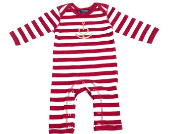 Ebbe und Flut Babystrampler "Anker mit Herz" Glaube, Liebe, Hoffnung, rot weiß gold Baby Geschenk zur Geburt, ebbe und flut®