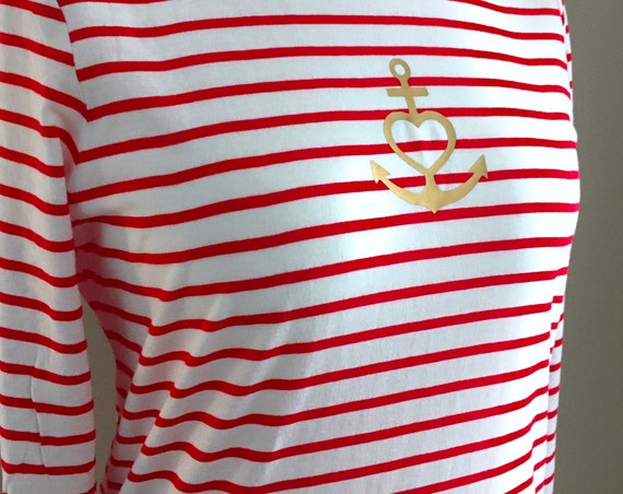 Light Longsleeve Anchor ebb and flow - Ringel Shirt "Faith Love Hope", Anchor with heart in gold - Slim Fit - ebbe und flut®