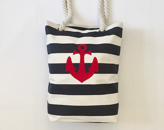 Beach bag maritime anchor Hamburg - made of linen canvas, Hamburg gift, striped beach bag anchor love, low tide and tide®