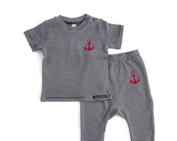 Maritime Baby Set ANKER - Blue White Striped - Fair Trade & Organic - Baby Gift for Birth, Baby Shirt and Pants, Baby Set Anchor