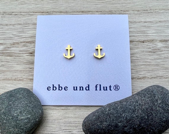 Earrings Anchor ebb and flow - Maritime stainless steel studs Anchor gold colored from ebb and flow®