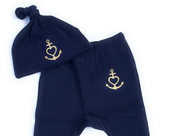 Baby Set "Anchor with Heart" blue gold - Fair Trade & Organic - Baby gift for birth, faith, love, hope, heart, love, ebb and flow®
