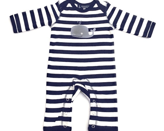 Maritime Baby Romper Whale - Fair Trade & Organic - Baby Gift for Birth, Baby Romper Whale, Pyjama Stripes, Ebb and Flow®