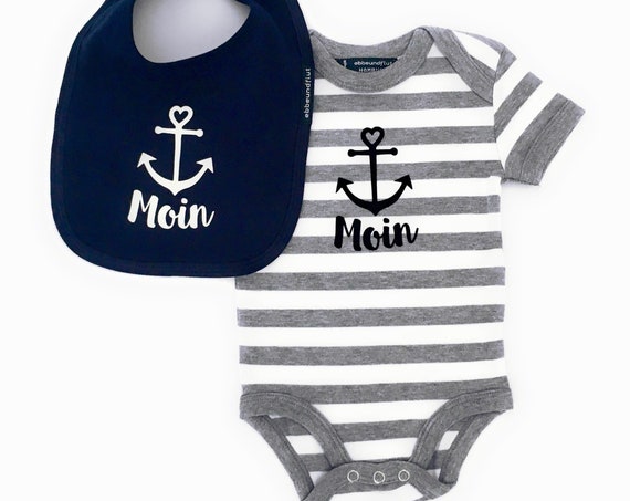 Maritime Baby Set Moin with Anchor - Fair Trade - Baby Gift for Birth, Baby Romper Moin, Baby Bib Moin, Set Moin, Set Anchor