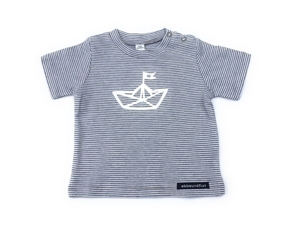 Maritime baby shirt paper boat - grey white - Fair Trade & Organic - Baby gift for birth, ebb and flow®