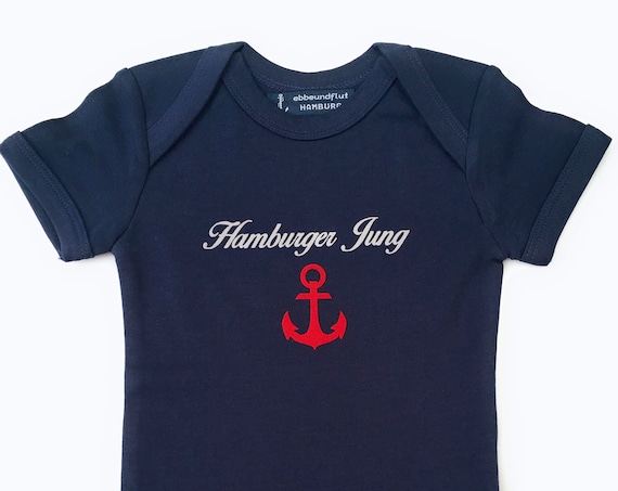 Maritime Baby-Body Hamburger Jung - Fair Trade, Baby Gift for Birth, Hamburg Gift, Anchor red, ebb and flow®