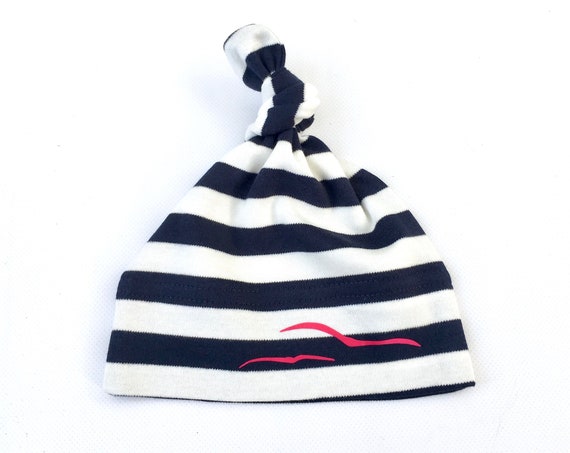 Maritime Baby Beanie Seagulls - Fair Trade - Knot Hat, Gift for Birth, Baby Beanie Stripes by Ebbeundflood
